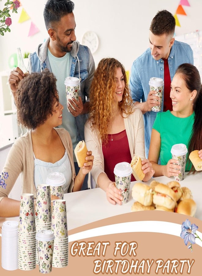 Funnymoom مجموعة Funnymoom من 100 كوب ورقي للاستخدام مرة واحدة بتصميم زهور عتيقة مع 120 غطاءً، سعة 12 أونصة، مثالية لقهوة الزهور البرية، وحفلات أعياد الميلاد الربيعية، وحفلات الزفاف، وحفلات الشاي، وحفلات استقبال المولود الجديد. مثالية للنساء والفتيات وحفلات استقبال المولود الجديد. - Image 5